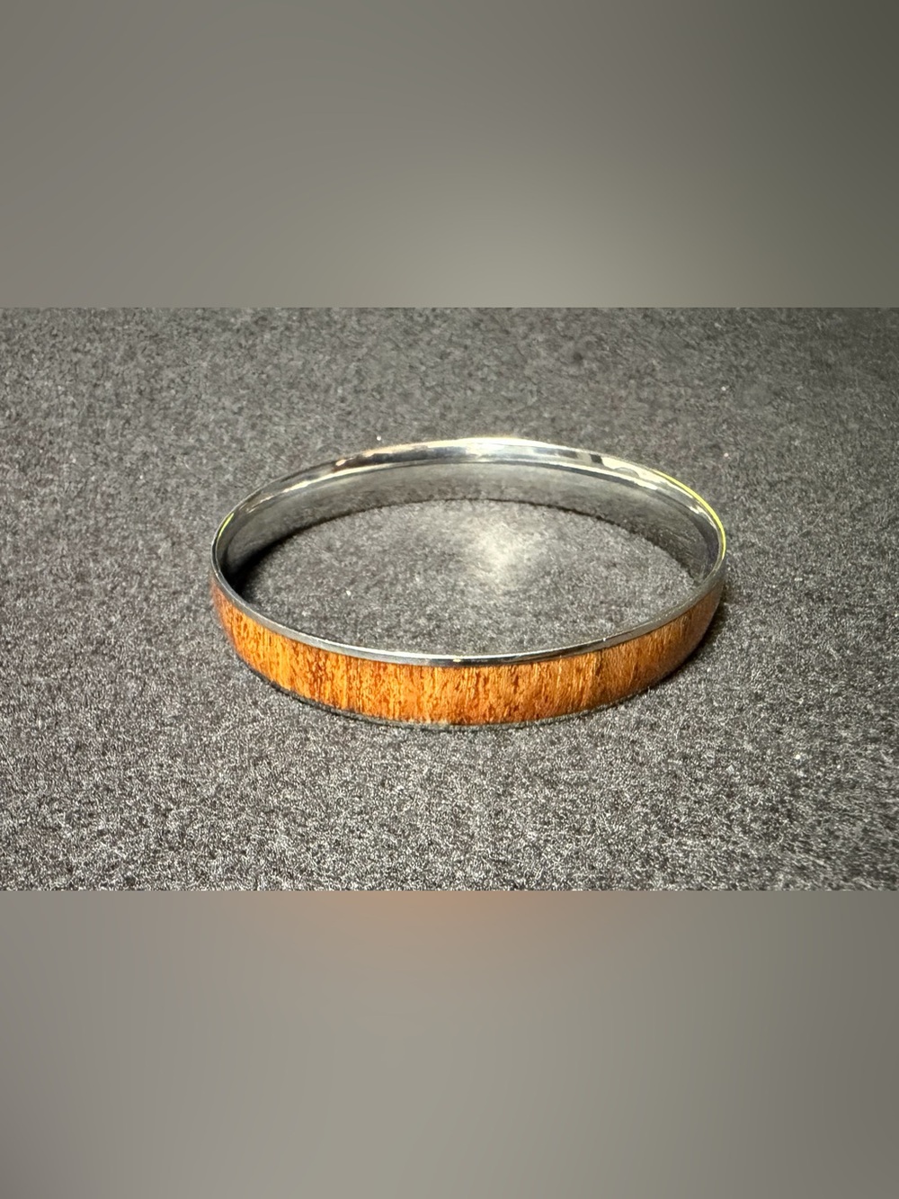 Hawaiian Koa wood Inlay Silver Bangle Bracelet